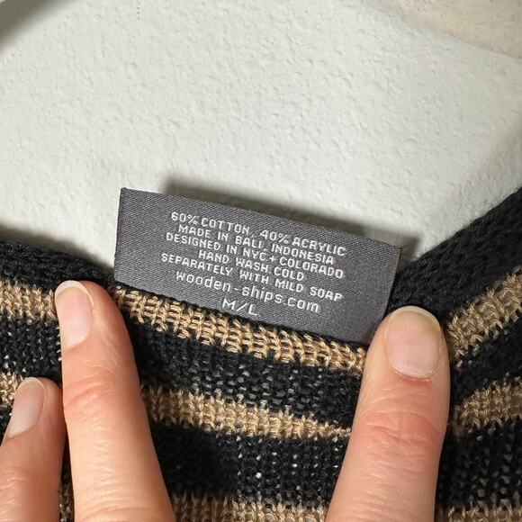 Wooden Ships Black & Brown Cotton Blend Striped Knit Cardigan Size M/L - Picture 4 of 5